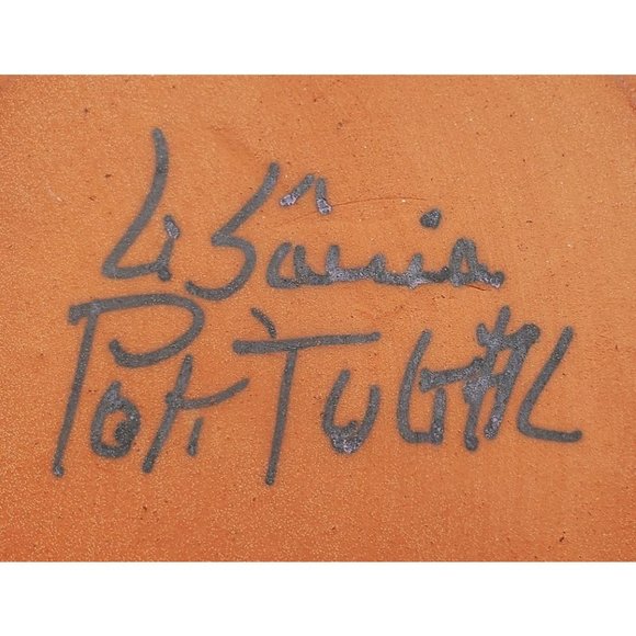 VTG Hand Painted Redware Round Trinket Box Portugal White Blue Yellow Signed - Picture 5 of 5